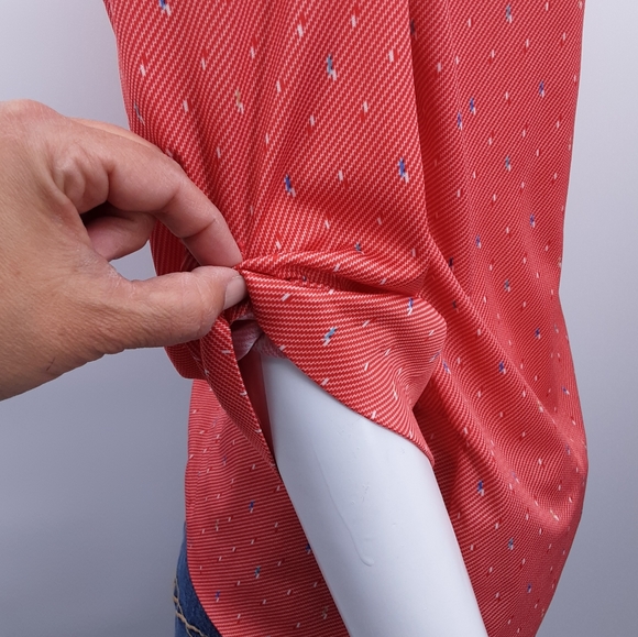 Vintage Blouse sz M red polyester mandarin collar 3/4 sleeve top 70's - Picture 5 of 9